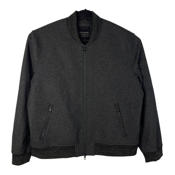 Banana Republic Wool Bomber Jacket Charcoal Gray Zip Up Mens Size 2XL